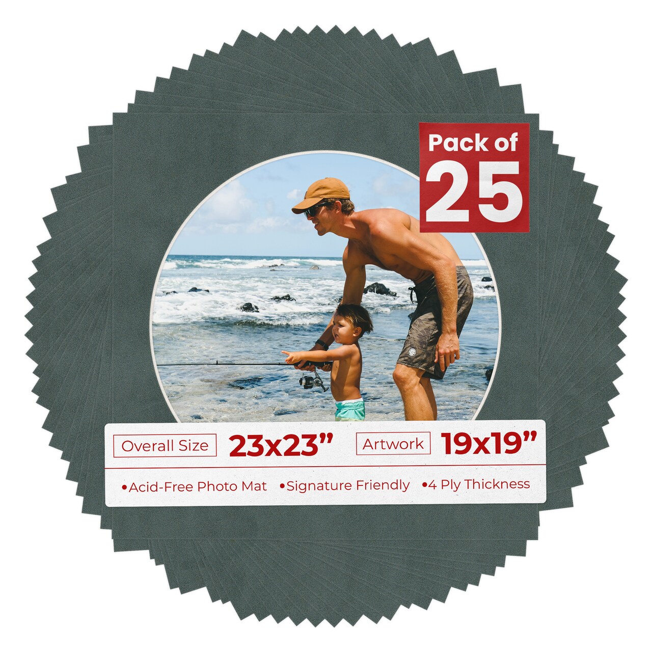 Dark Grey Suede Mat Board for 23x23 Frames - Circle Opening for 19x19 Photos